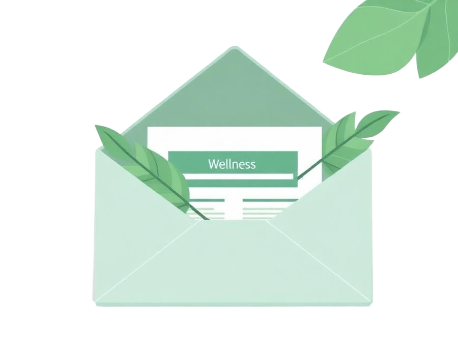 Illustration of a wellness newsletter in an open envelope